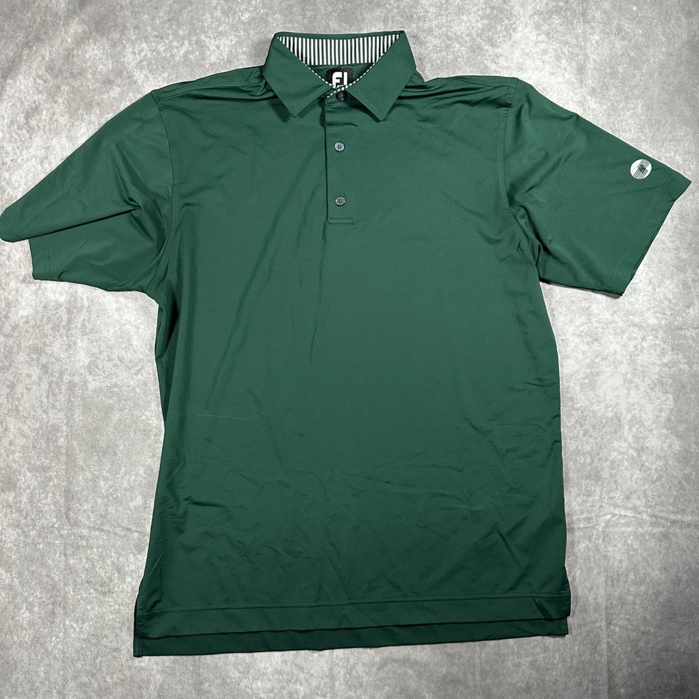 FootJoy Mens Green Trane Logo Performance Golf Polo Shirt Large Short Sleeve FJ